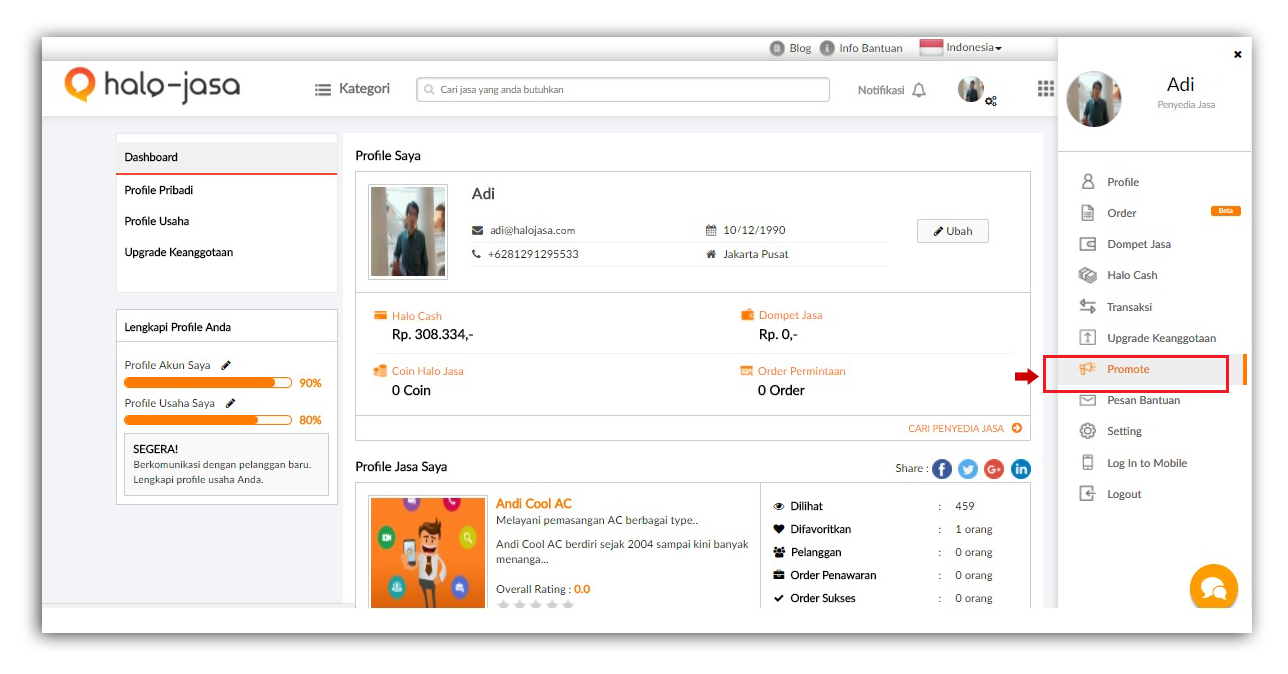 Halojasa Fitur Push Promote dan Top Listing